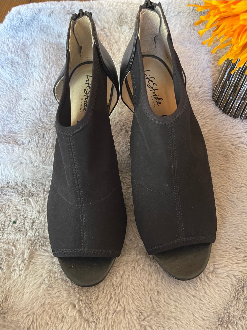 Life Stride Black Peep-Toe Slingback Heels